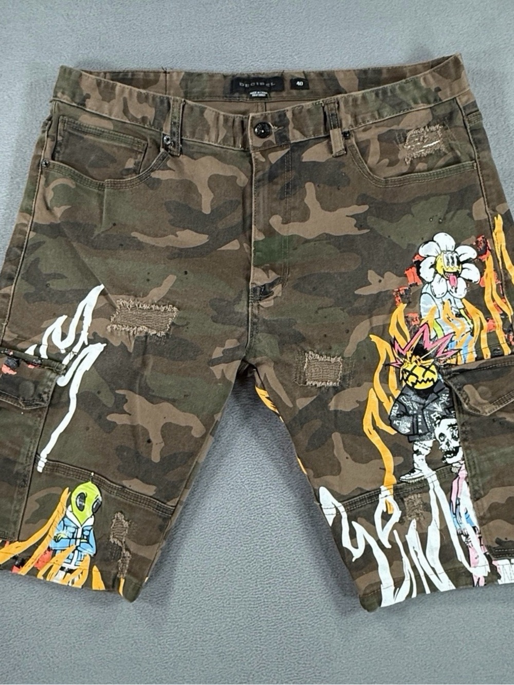 Hand Painted Camo Graphic Cargo Shorts